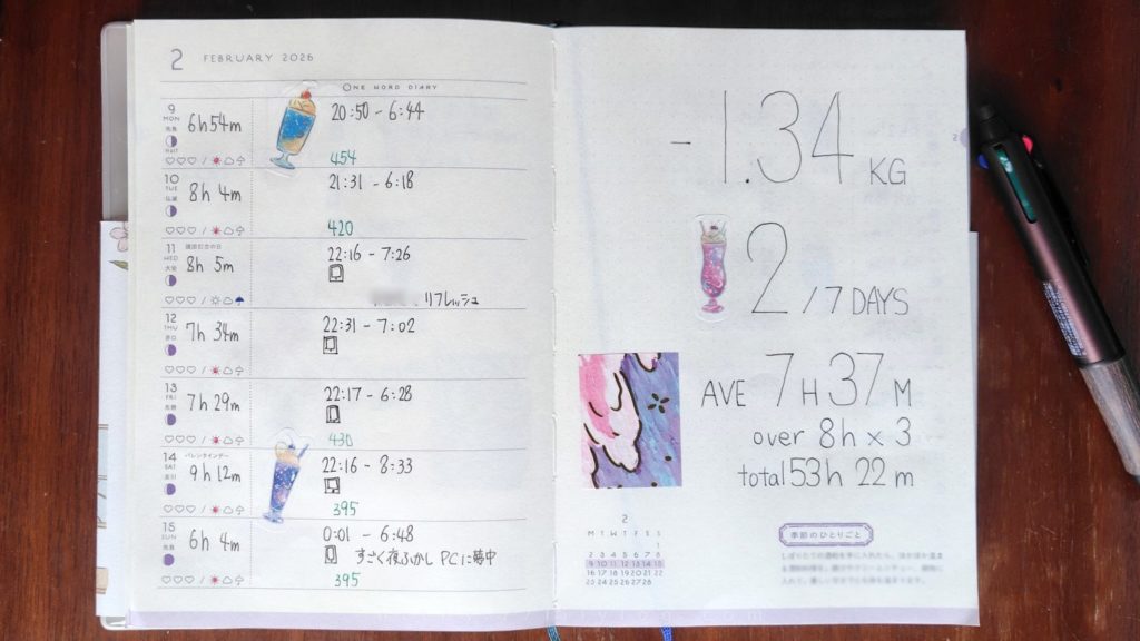 2週目のダイエット記録手帳のページを開いた画像