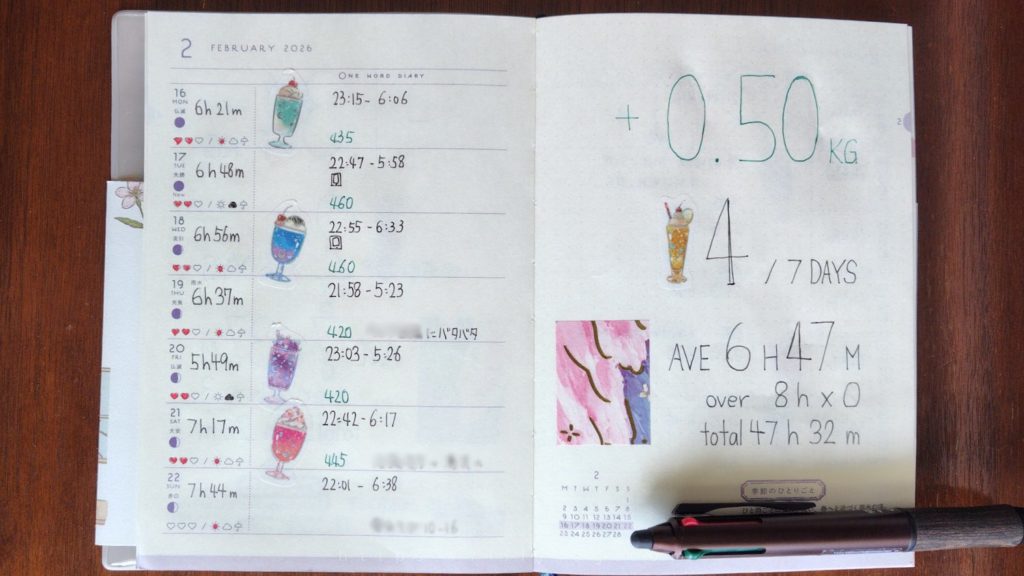 3週目のダイエット記録手帳のページを開いた画像