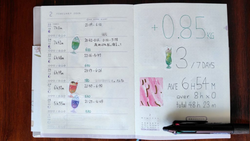 4週目のダイエット記録手帳のページを開いた画像